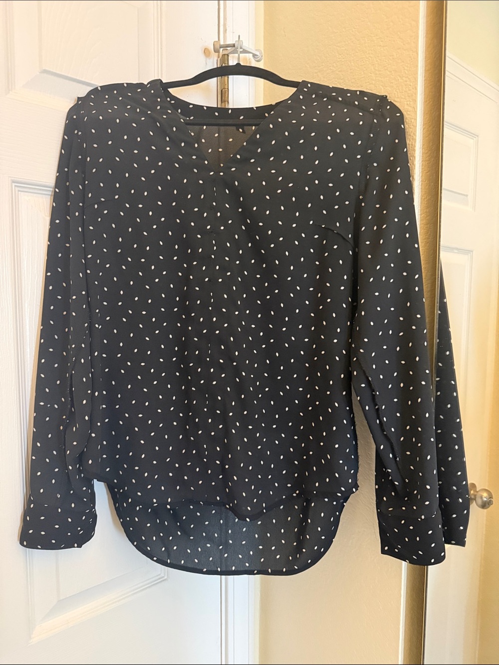 Express Black Blouse with White Dot Print